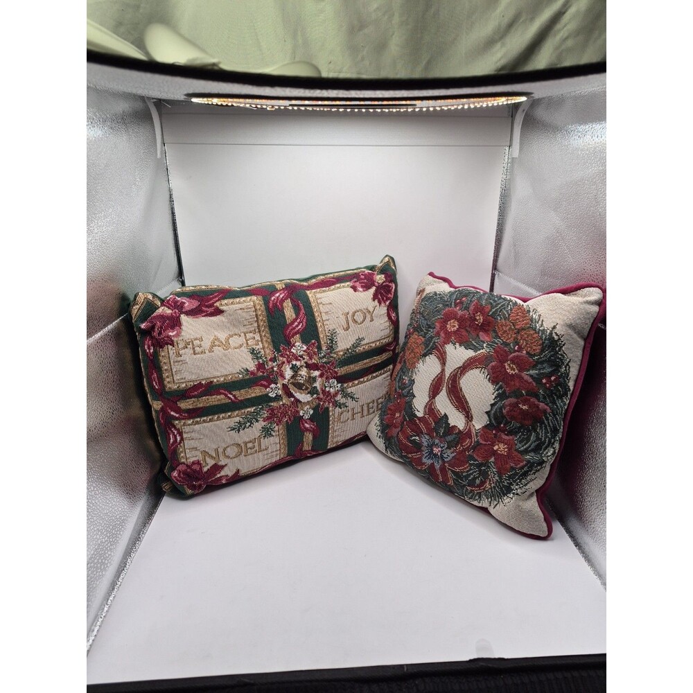 Vintage Christmas Tapestry Accent Throw Pillows Peace Joy Noel & Cheer Wreath